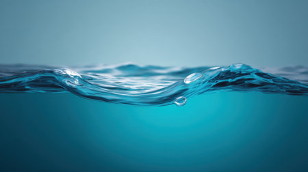 A tranquil image depicting the smooth surface of water showcasing gentle waves and droplets, ideal for themes of relaxation, meditation, and natural beauty.の素材