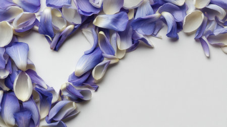 A stunning composition of delicate purple petals scattered thoughtfully on a white surface, offering a serene and elegant visual perfect for various creative projects.の素材
