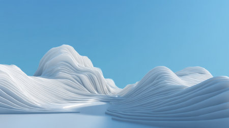 A serene landscape showcasing smooth white waves under a clear blue sky. The fluid curves and undulating forms create a tranquil and calm atmosphere. Ideal for artistic projects.の素材