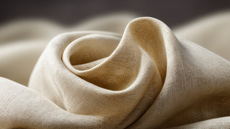 A stunning close-up of soft beige fabric displaying gentle curves and natural drapery. Ideal for textile design and artistic backgrounds, this image radiates elegance and warmth.の素材
