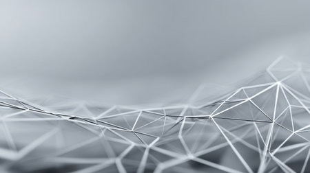 A stunning abstract representation featuring interconnected lines and nodes, creating a captivating 3D effect in a monochrome palette perfect for modern design projects.の素材