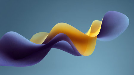 This abstract image features colorful flowing waves with smooth curves and gradients against a soft blue background, ideal for artistic and creative projects.の素材