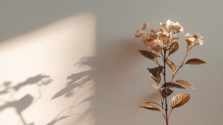 A dried flower branch showcases elegant simplicity, casting soft shadows on a minimalist background. Perfect for modern decor and artistic photography inspiration.の素材