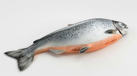 Detailed model presenting appetizing cooked salmon fish, isolated on white, perfect for seafood market advertisements.の素材