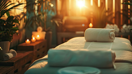 Empty massage table prepared for relaxation in spa settingの素材