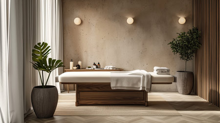 Empty massage table prepared for relaxation in spa settingの素材