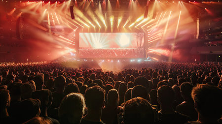 Billboard template at a concert venue, waiting to display your music or entertainment brandの素材