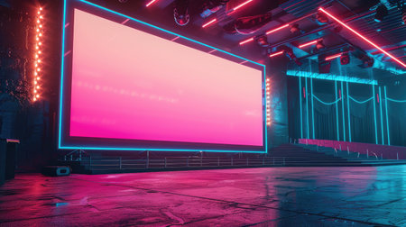 Billboard template at a concert venue, waiting to display your music or entertainment brandの素材