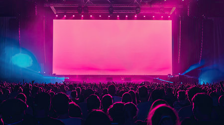 Billboard template at a concert venue, waiting to showcase entertainmentの素材