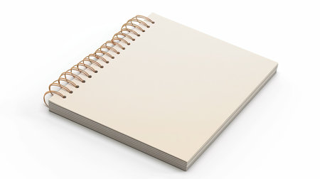 Closed notepad with spiral binding, blank mockup on a white backgroundの素材