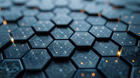 Hexagon pattern network technology backdrop, perfect for futuristic digital communication designsの素材