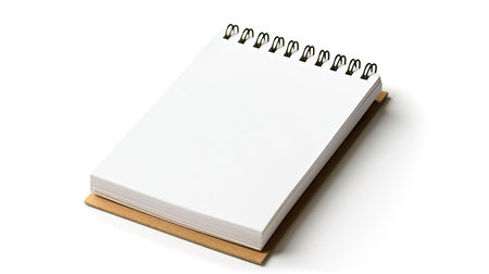 Isolated mockup of a blank closed spiral notepad on white backgroundの素材