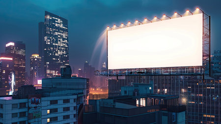 Mockup of a wide rooftop billboard at night, offering a prime location for your city-focused adの素材