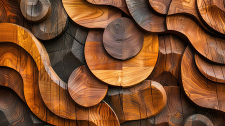 Carved wood background featuring abstract shapes and artistic texturesの素材
