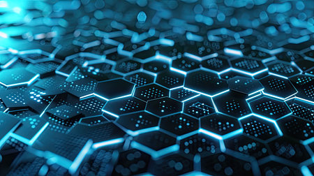 Futuristic hexagonal grid technology backdrop, ideal for digital connectivity and innovationの素材