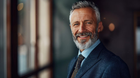 Positive older professional manager with a confident smile, representing leadership and successの素材