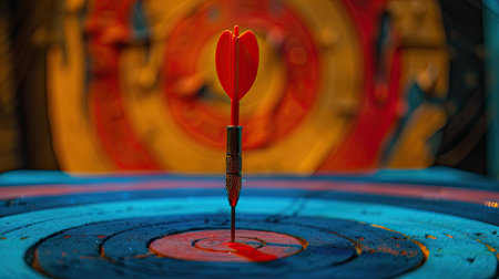 Arrow hitting bullseye target, business goals and successの素材