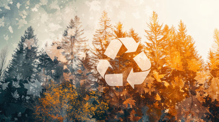 Double exposure of trees and recycle symbol, nature conservationの素材