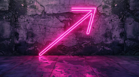 Neon pink directional arrow line, glowing brightly on dark backgroundの素材