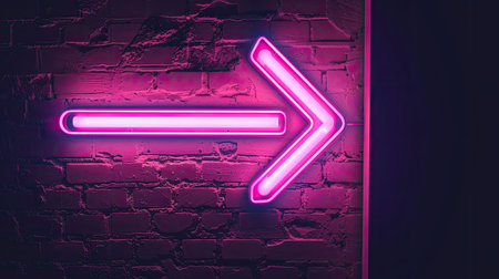 Neon pink arrow icon, illuminated on black background, glowing brightlyの素材