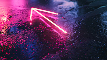 Bright pink neon arrow pointing right, glowing on dark surfaceの素材