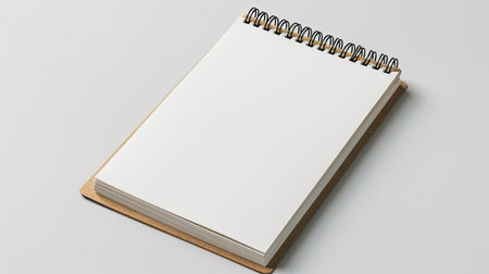 Isolated mockup of a closed blank spiral notepad on white backdropの素材