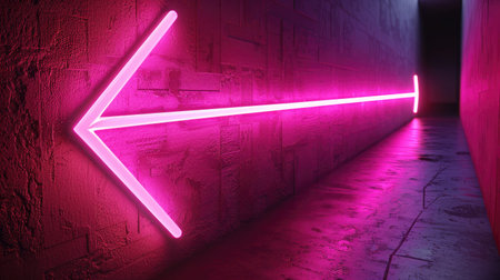 Neon pink light arrow line, illuminated on dark backgroundの素材