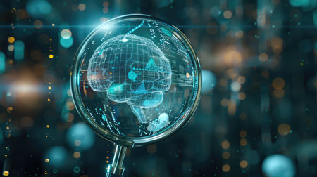 Focus on AI artificial intelligence technology with magnifying glass, smart scienceの素材