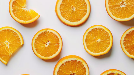 Fresh organic orange slices on a clean white background. Perfect for healthy food concepts.の素材