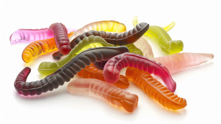 Gummy worm assortment, isolated on white.の素材