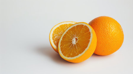 Isolated fresh oranges on a clean white background. Bright and healthy.の素材