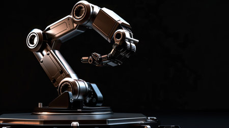 Sleek conceptual model of an industrial robot on black background, representing automationの素材