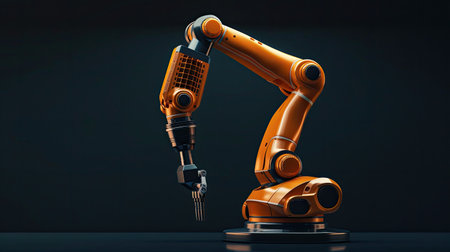 Sleek model of an industrial robot on black backdrop, highlighting modern manufacturingの素材