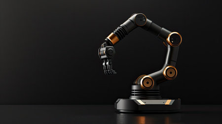 Sleek conceptual model of an industrial robot on black background, representing automationの素材