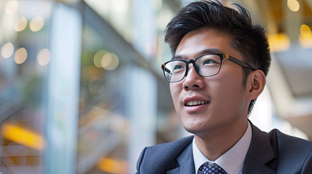 Young Asian businessman in glasses and tie, discussing business strategy with penの素材