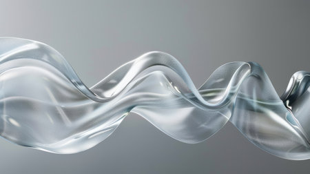 Elegant glossy glass ribbon, transparent and forming a wave in motionの素材