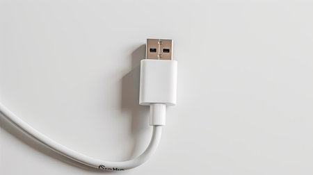 Isolated phone USB Type A to C cable on white background, mobile data connector -の素材