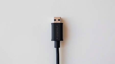 Isolated USB Type A to C cable, phone connector on white background, mobile dataの素材