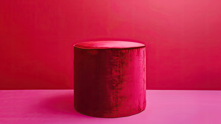 Cylinder pedestal covered with rich red fabric, viva magenta background, premium displayの素材