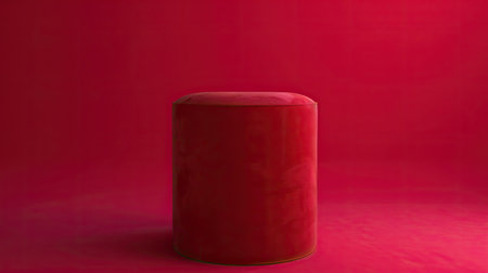 Cylinder pedestal covered with rich red fabric, viva magenta background, premium displayの素材