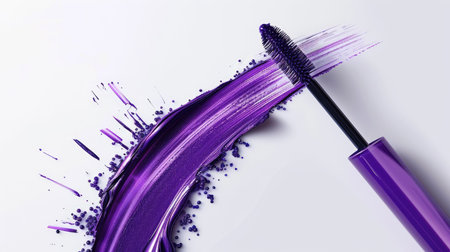 Elegant purple mascara, brush open, isolated on white background, cosmetic product focusの素材