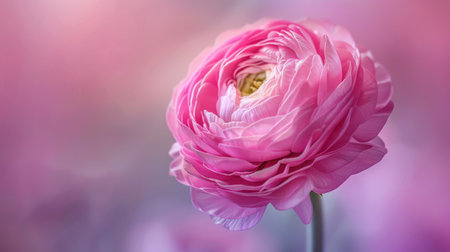 Pink ranunculus flower in soft macro, revealing its delicate textures and colorsの素材
