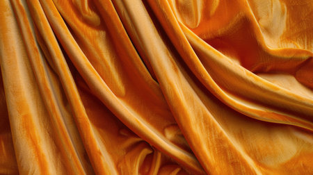 Luxurious golden orange velvet curtain fabric, soothing and elegant abstract backgroundの素材
