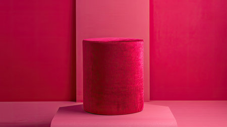 Premium cylinder pedestal covered in red fabric, viva magenta background, product displayの素材