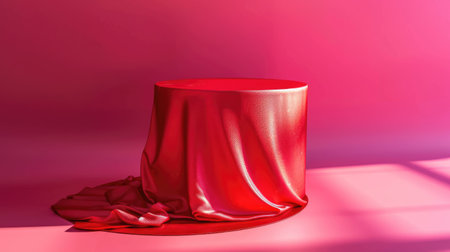 Premium cylinder pedestal with luxurious red cloth, vivid magenta backgroundの素材