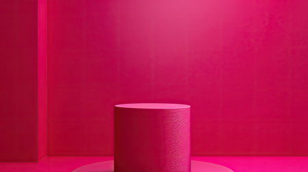 Premium red fabric-covered cylinder podium, viva magenta backdrop for product displayの素材