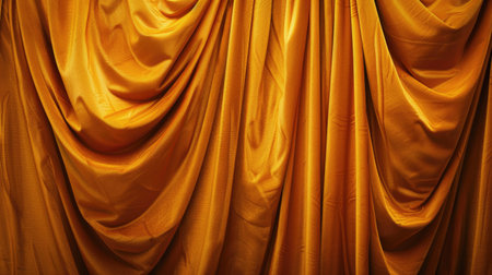 Warm golden orange velvet curtains, rich and luxurious texture, abstract backgroundの素材