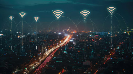 Wireless data transmission in IoT network, smart device connectivity, digital technologyの素材