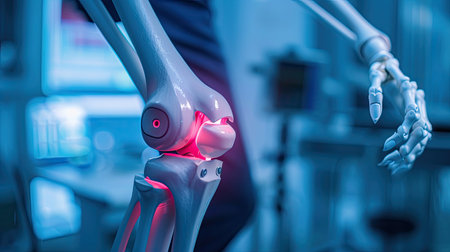 Robotic surgery on knee joint, highlighting advancements in healthcare and disease diagnosisの素材
