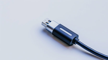 Phone USB connector on white background, isolated USB Type A to C cable for efficient chargingの素材